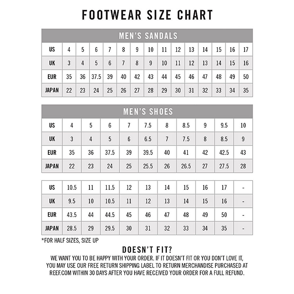 mens sandal size chart